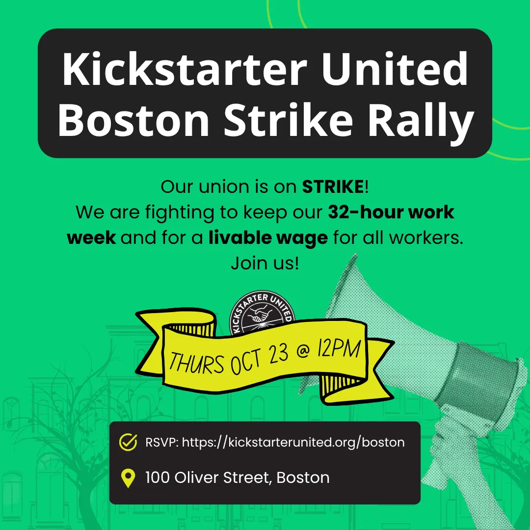 Kickstarter United members and supporters rallying in Boston