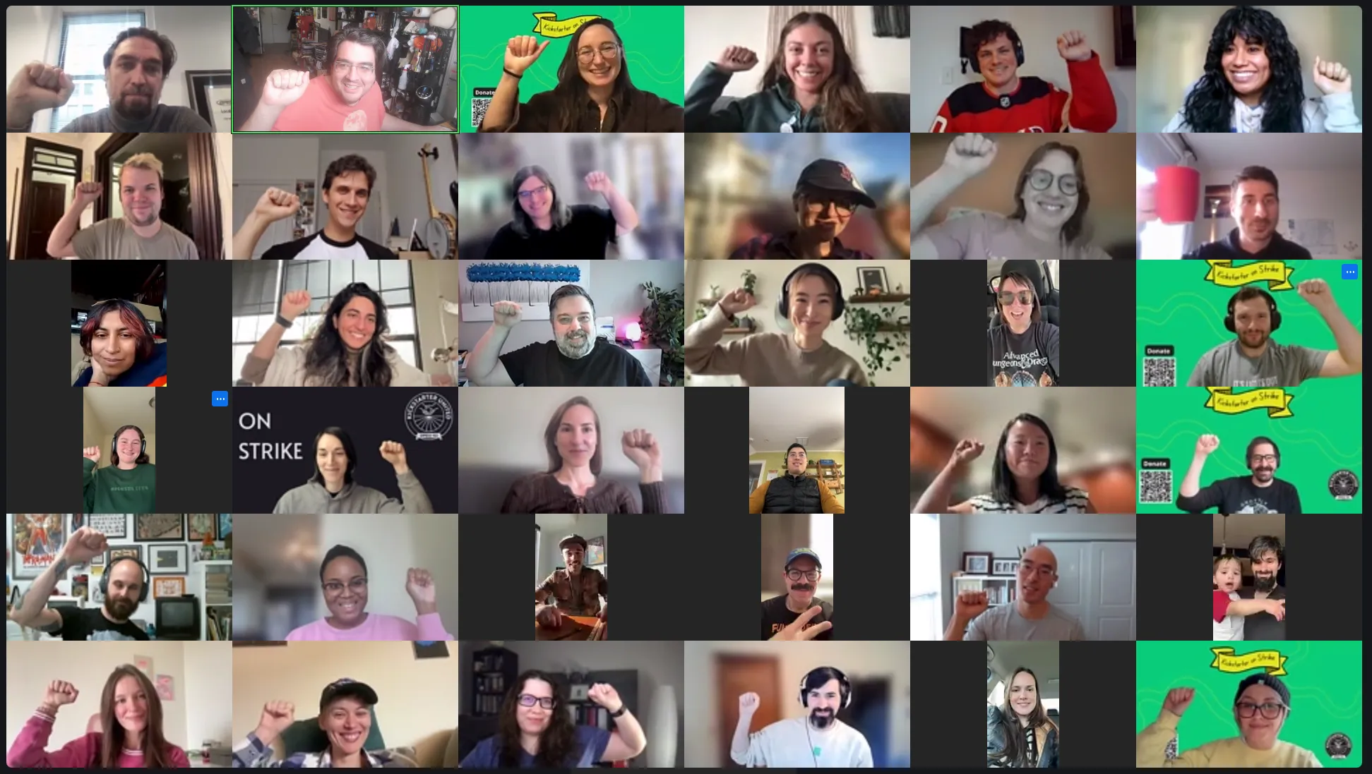 A screenshot of a Zoom meeting where our Bargaining Unit members were celebrating their new contract and the conclusion of their strike